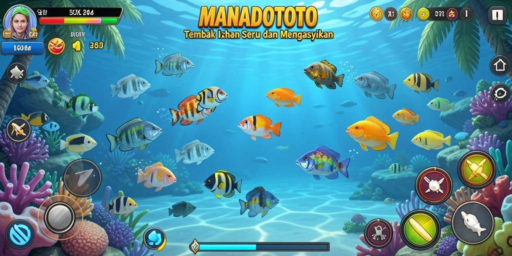 Screenshot gameplay Tembak Ikan MANADOTOTO yang seru.