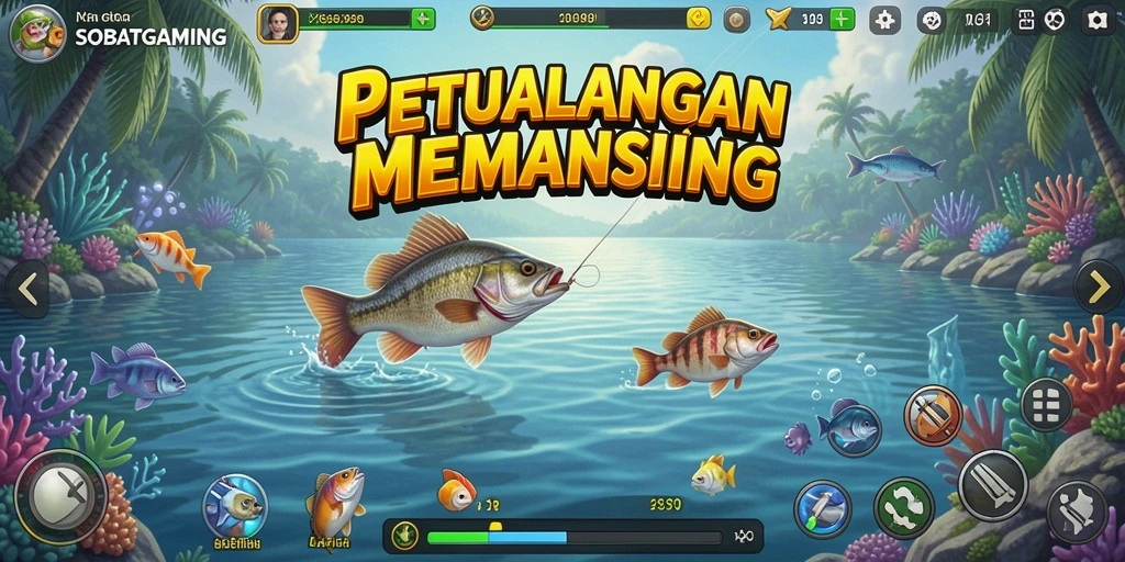 Screenshot gameplay SOBATGAMING yang menampilkan keseruan memancing.